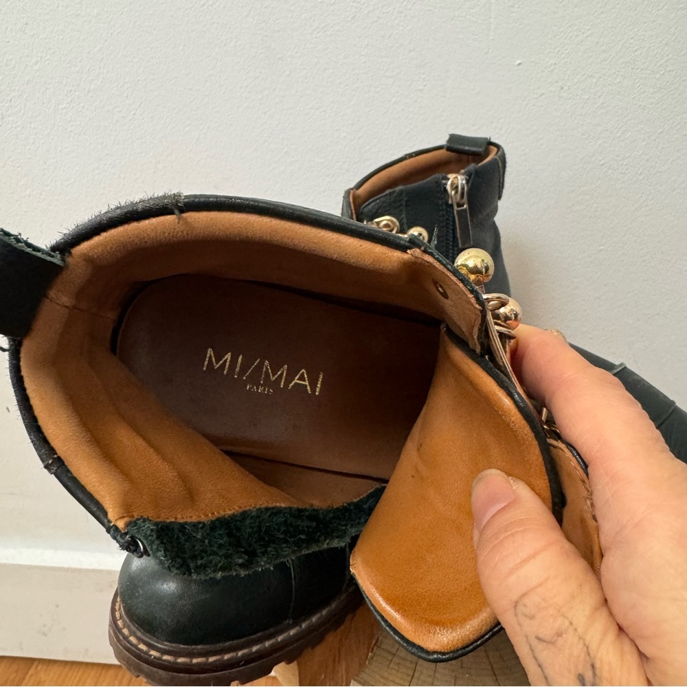 MI/MAI Paris dark forest green leather boots with gold toggled size 39 - Picture 9 of 10